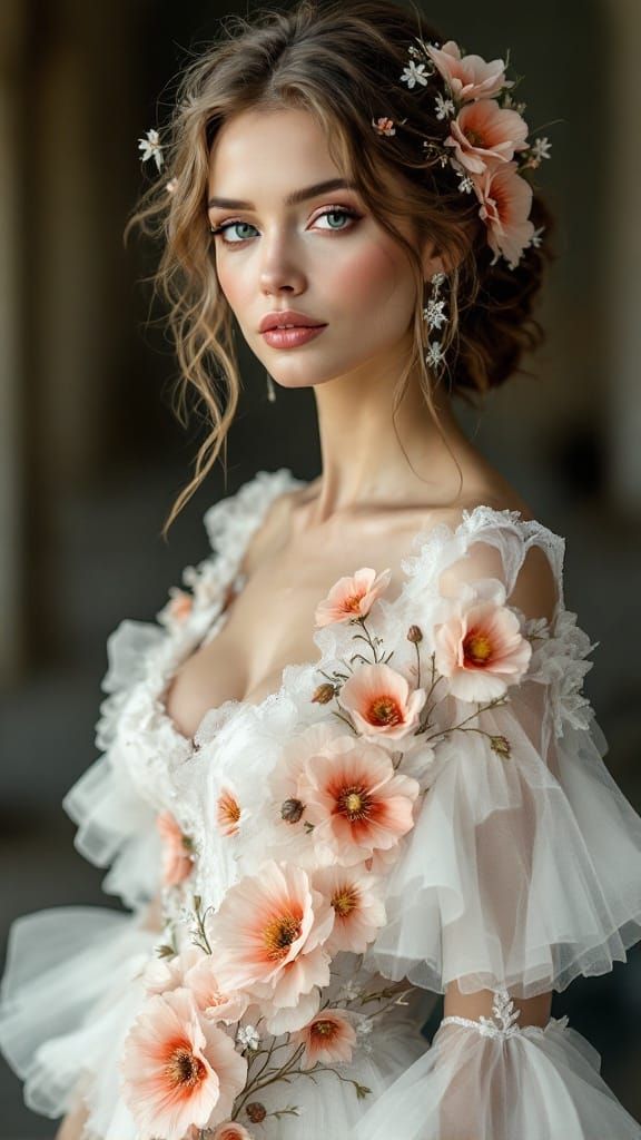 Ethereal Bride in Pre-Raphaelite-Inspired Wedding Gown