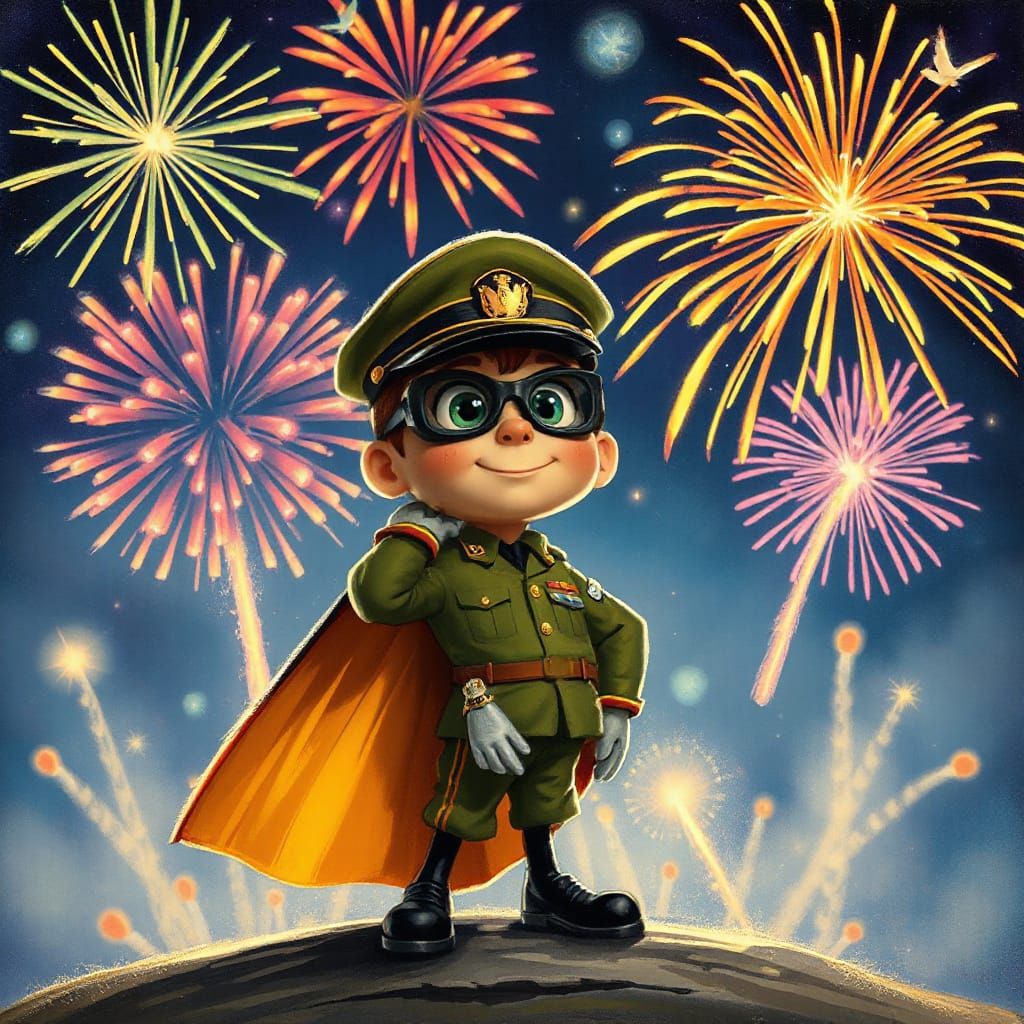 Patriotic Robin Salutes Under Fireworks Display