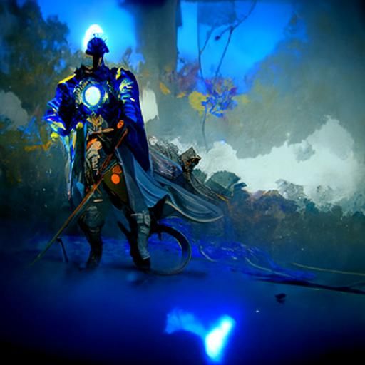 Blue Lightning Hero With Shield: Dark Fantasy Art