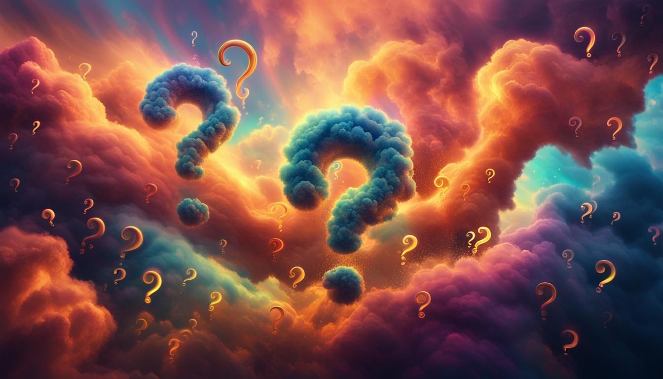 Ethereal Question Marks Floating in Mystical Clouds