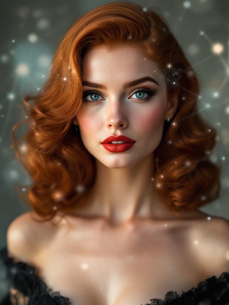 1950s Redhead Pin-Up Enhanced with Neural Network Overlay