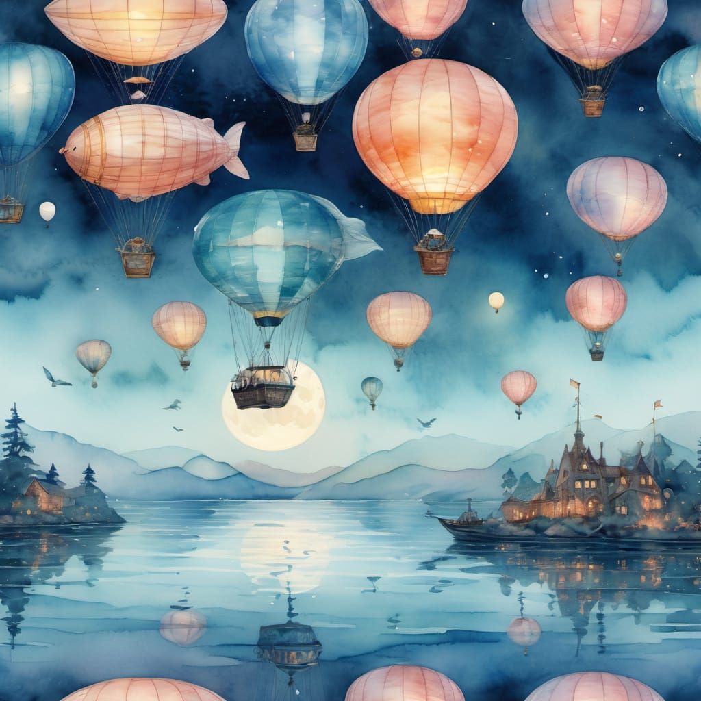 Airships and Glass Balloons in Dreamy Watercolor