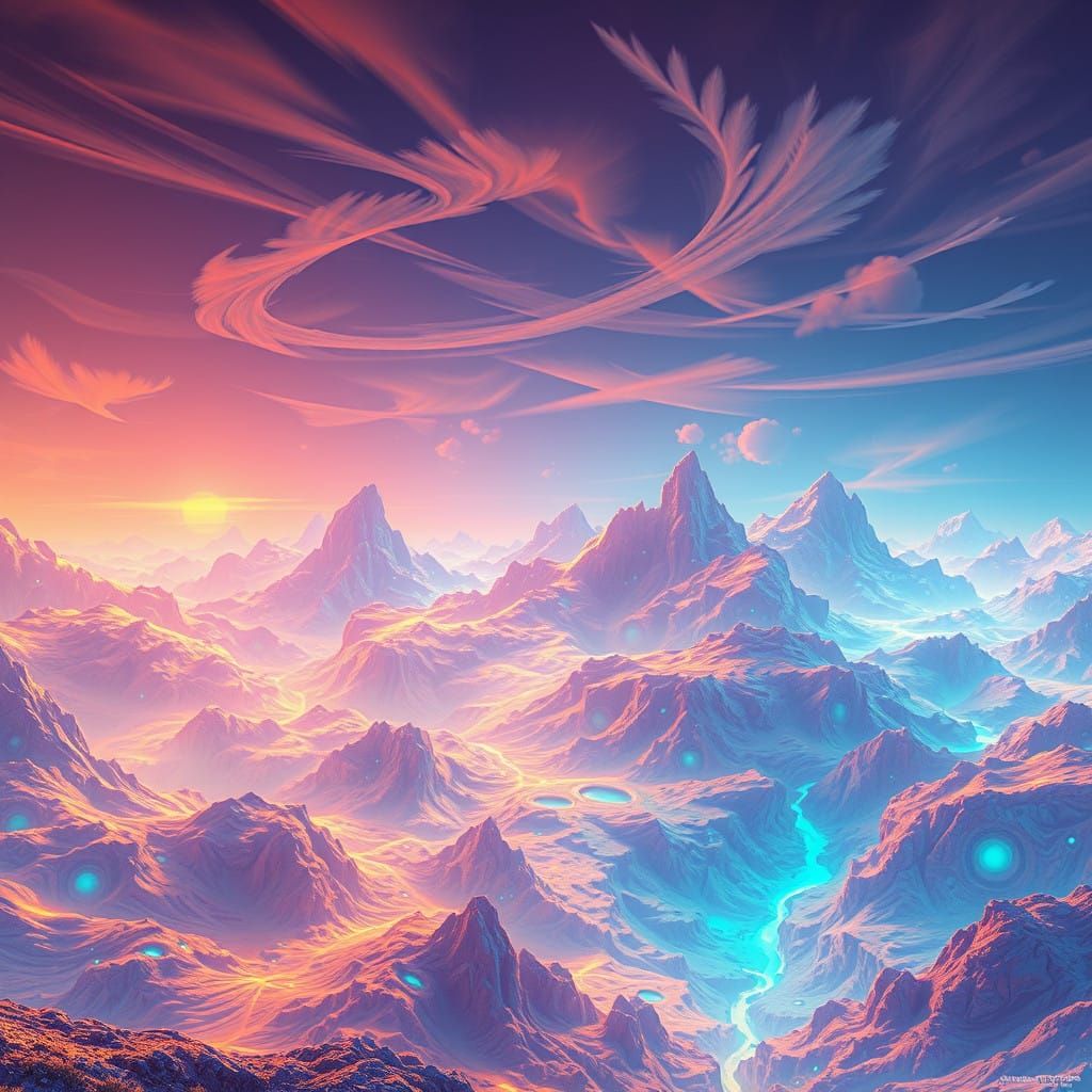 Ethereal Fantasy Landscape in Iridescent Hues