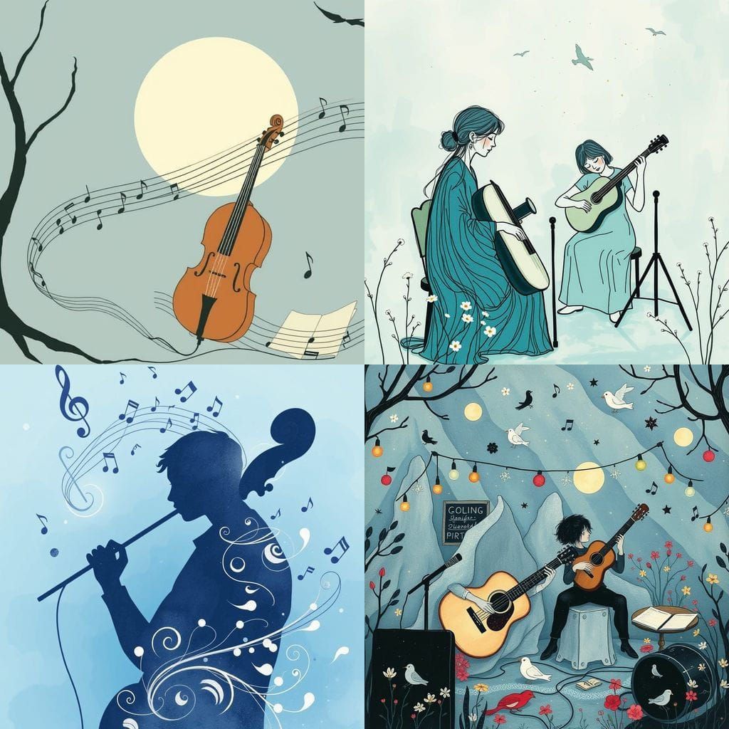 Surreal Musical Composition in Gouache