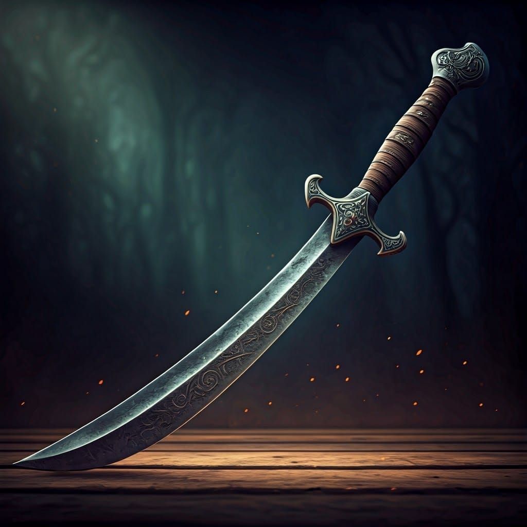 Ancient Steel Scimitar in Dramatic, High-Contrast Light