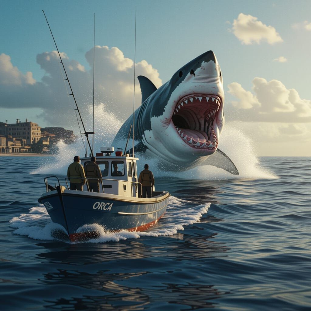 Great White Shark Attacks Fishing Boat Orca