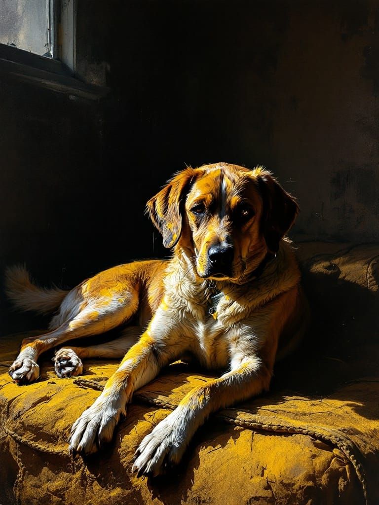 Dog in Sunlight: Baroque Street Art Fusion