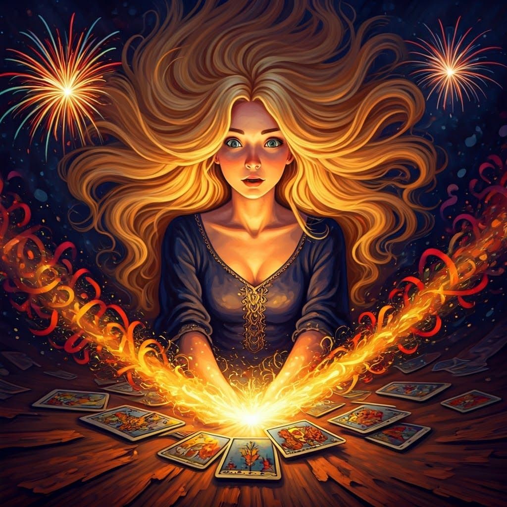 Phoenix Tarot Reader Surrounded by Fireworks: Impressionist ...