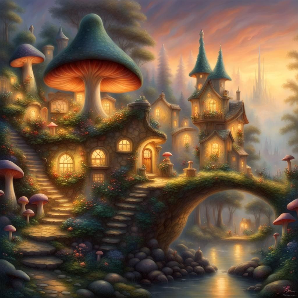 Ethereal Fairy Town with Magic Mushrooms