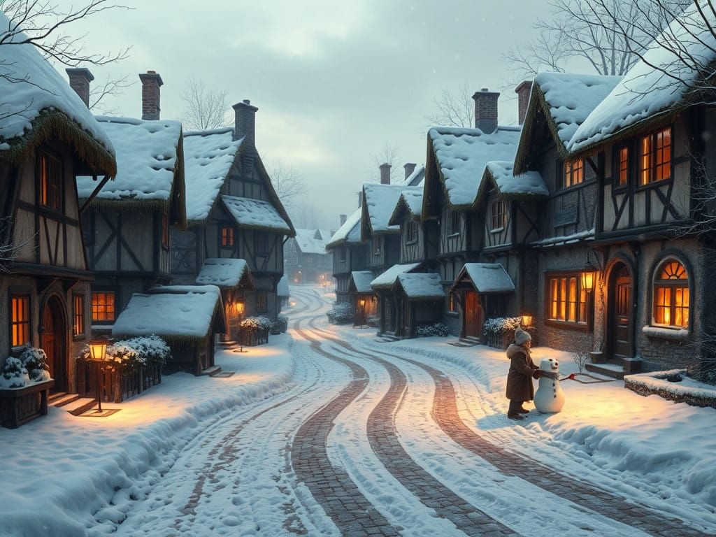 Whimsical Winter Village in Soft, Ethereal Light