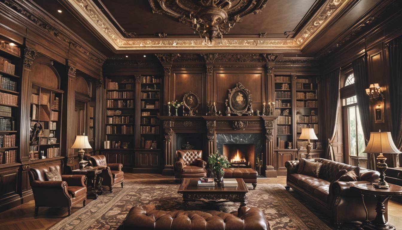 Grand Dark Academia Chateau-Style Library