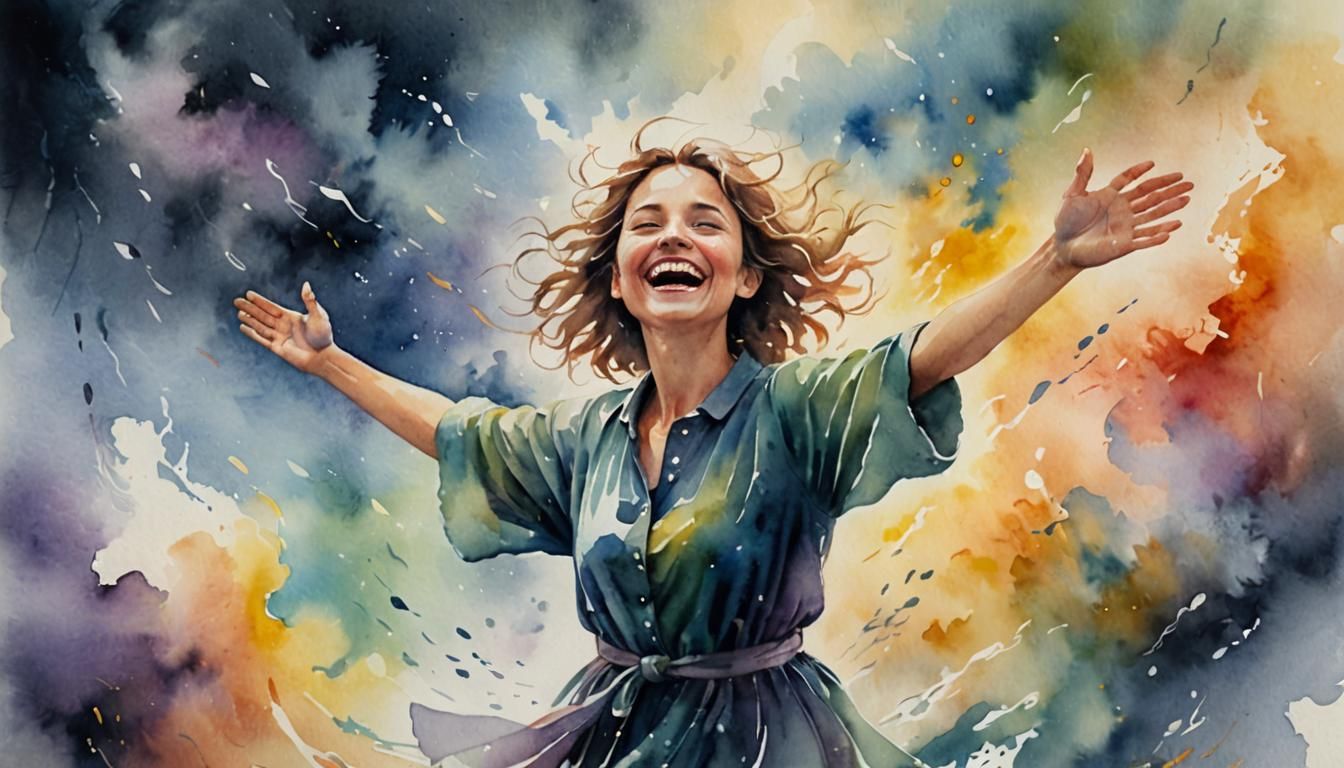 Watercolor Person Emerging into Sunlight