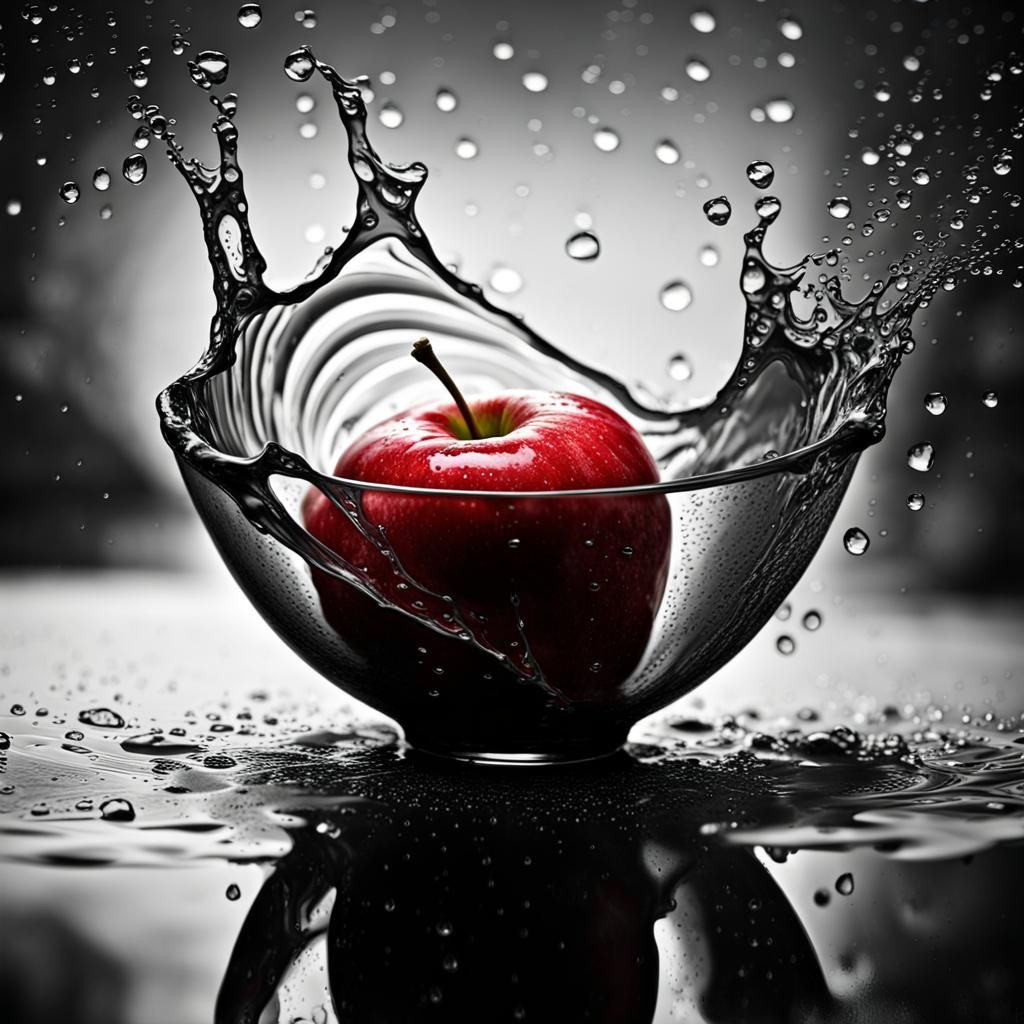 Red Apple in Rainy Splash Art