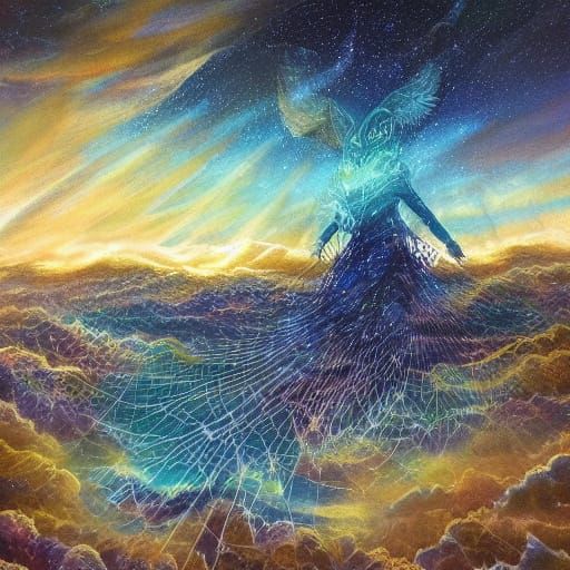 Divine Being Casting Thread into Cloud Ocean at Dawn