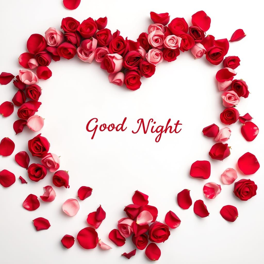 Romantic Rose Heart Flat Lay with Petals and Soft Lighting