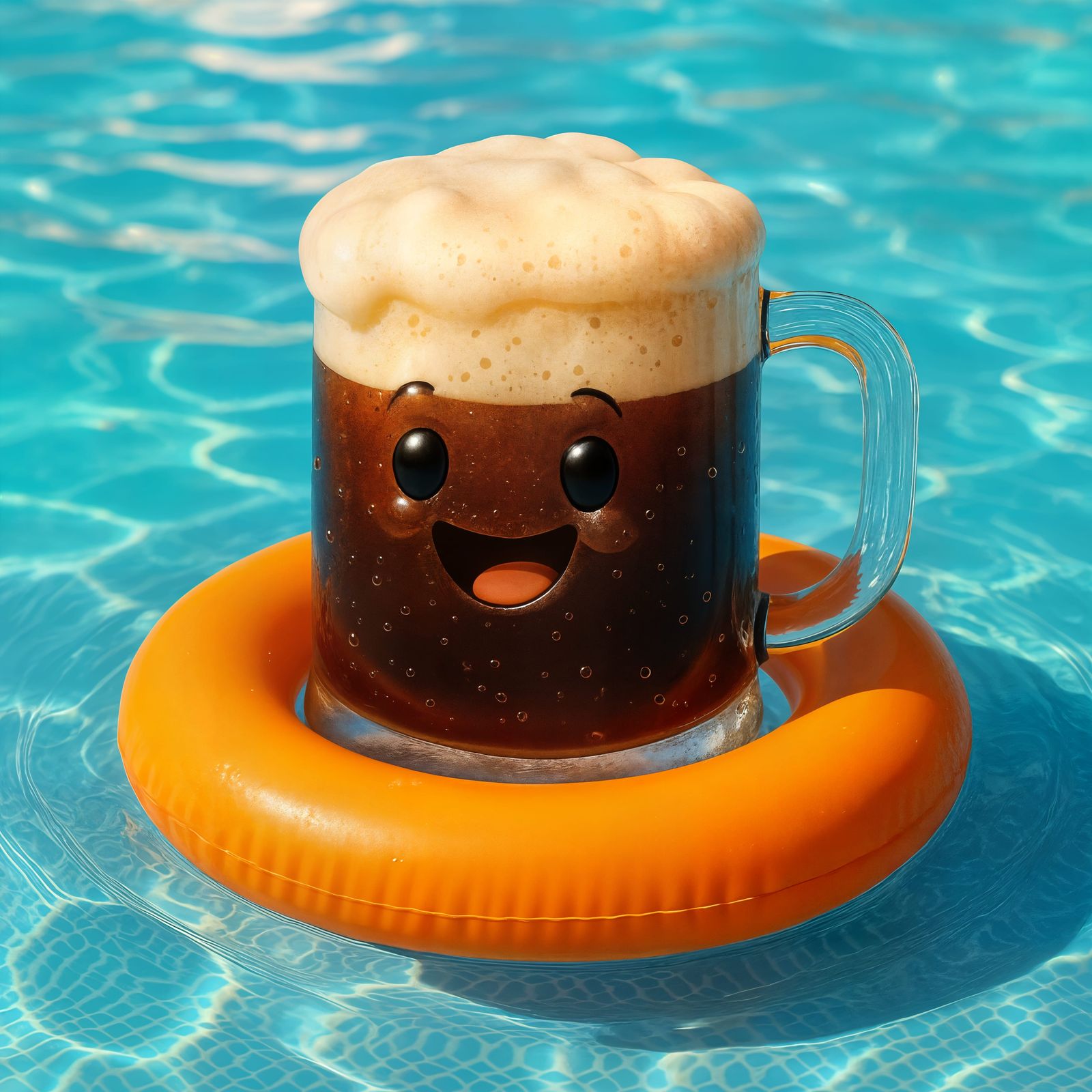 Happy Root Beer Mug Floating on a Sunny Day