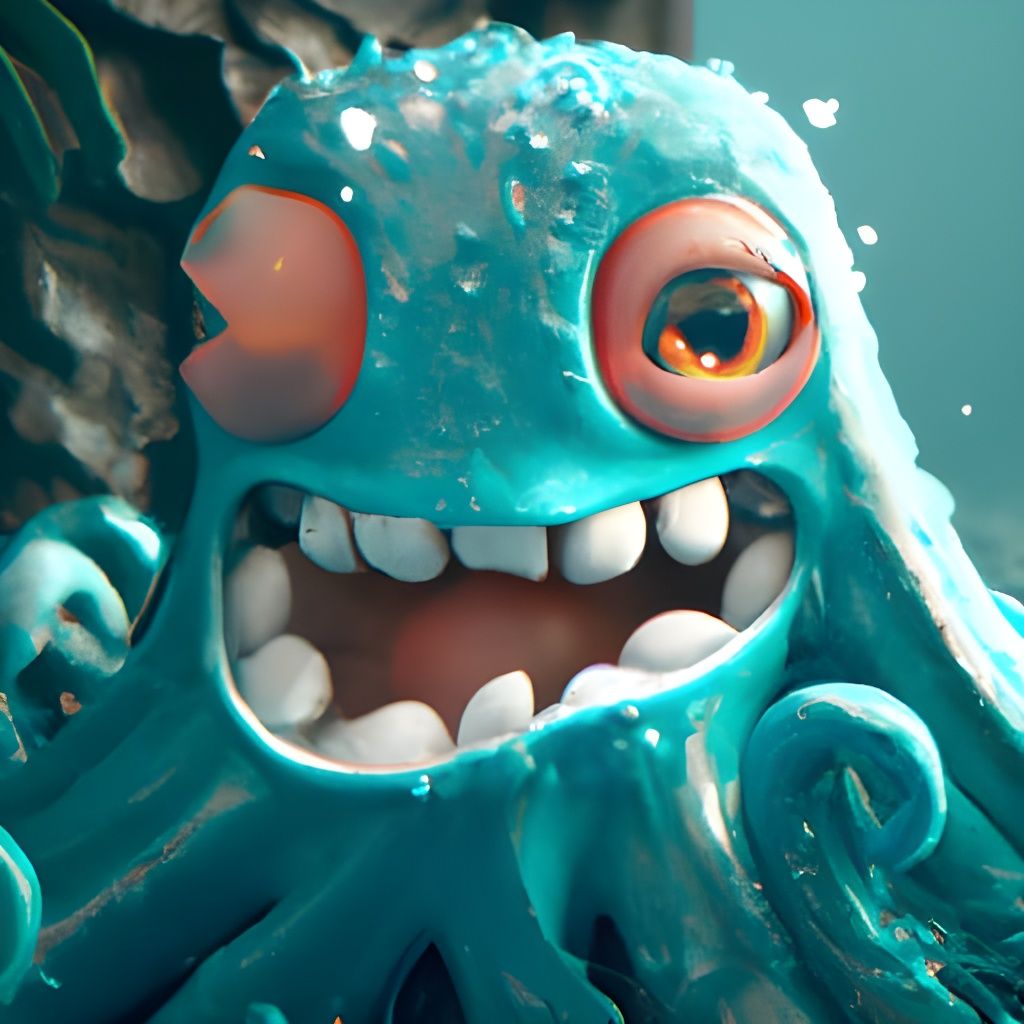 Cute Cthulhu Smiling Underwater: Detailed Matte Painting