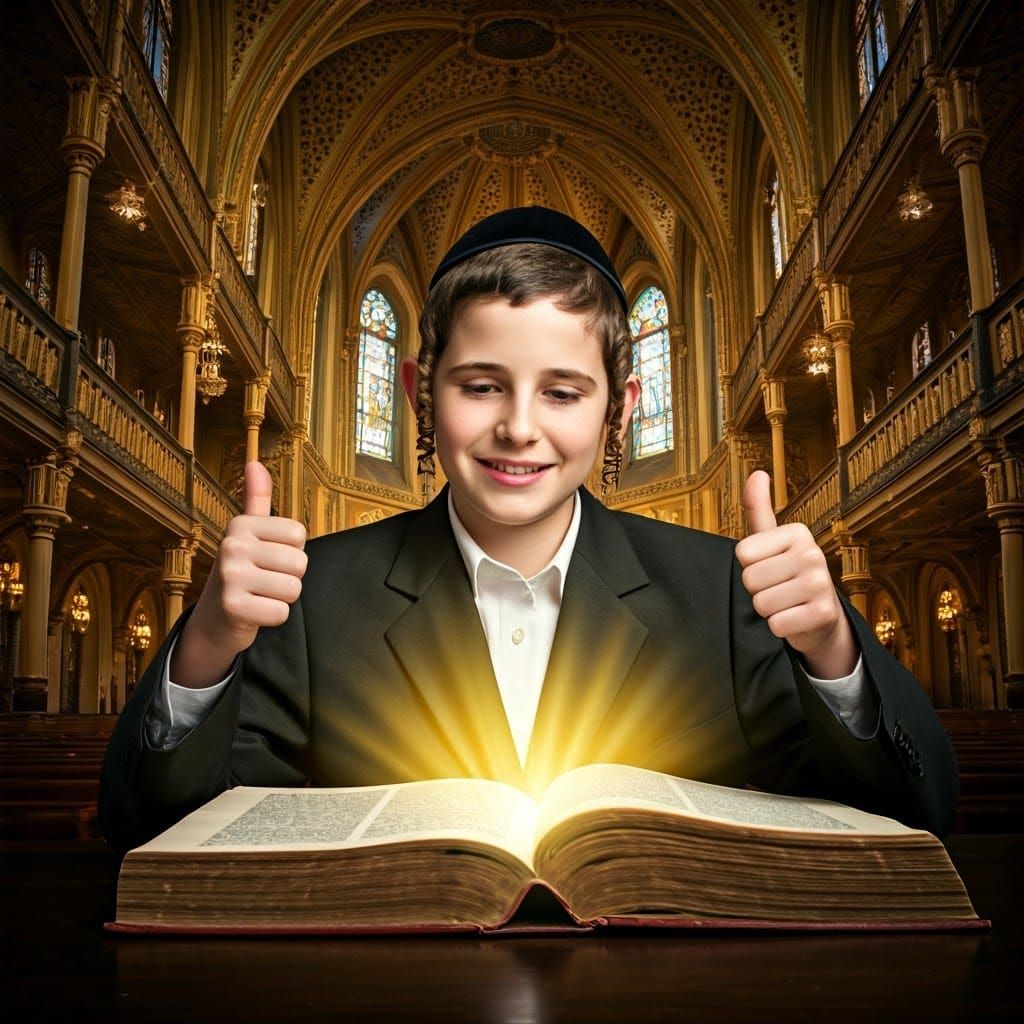 Hasidic Boy Studying with Holy Light, Hyperrealism
