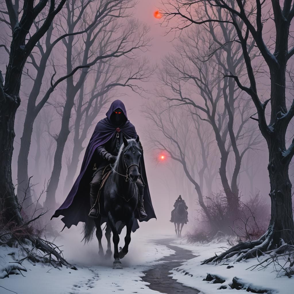 Hooded Rider in Winter Landscape, Matte Painting