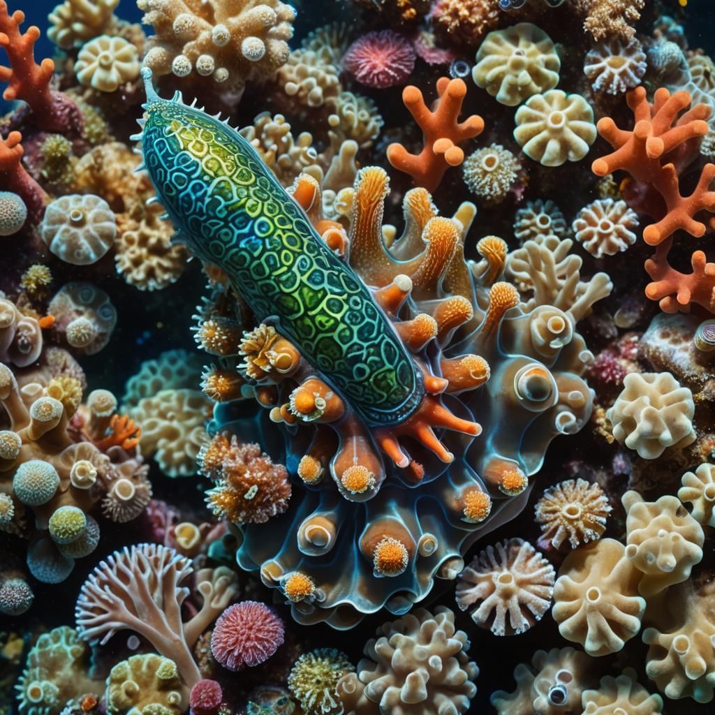 Sacoglossan Seaslug on Coral Reef: Macro Marine Photography