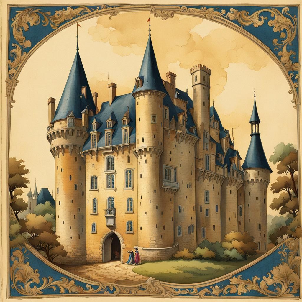 Medieval Knight and Castle on Illuminated Parchment