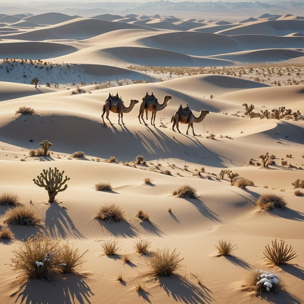 Snowy Desert Landscape with Icy Cacti, Digital Art