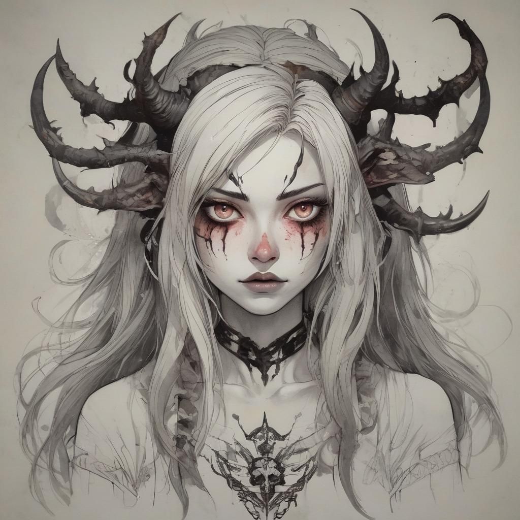Stylized Girl Demon Illustration