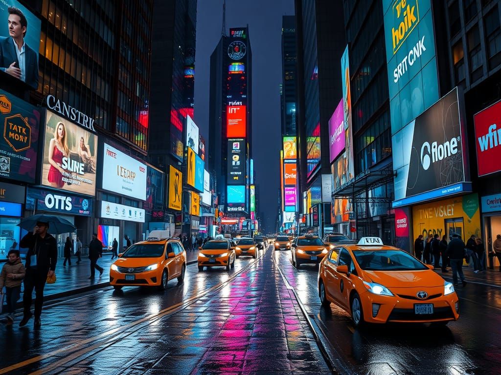 City Nightscape in Neon and Rain