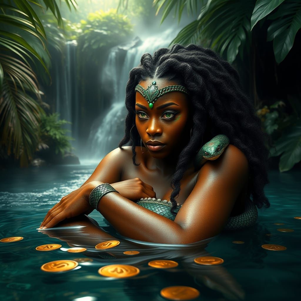 Caribbean River Goddess in Lush Jungle Lagoon