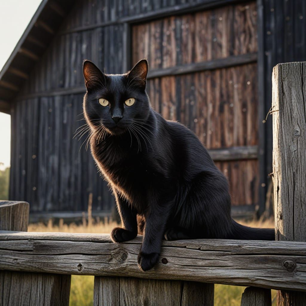 Black Cat on Nebraska Farm in Digital Art Style