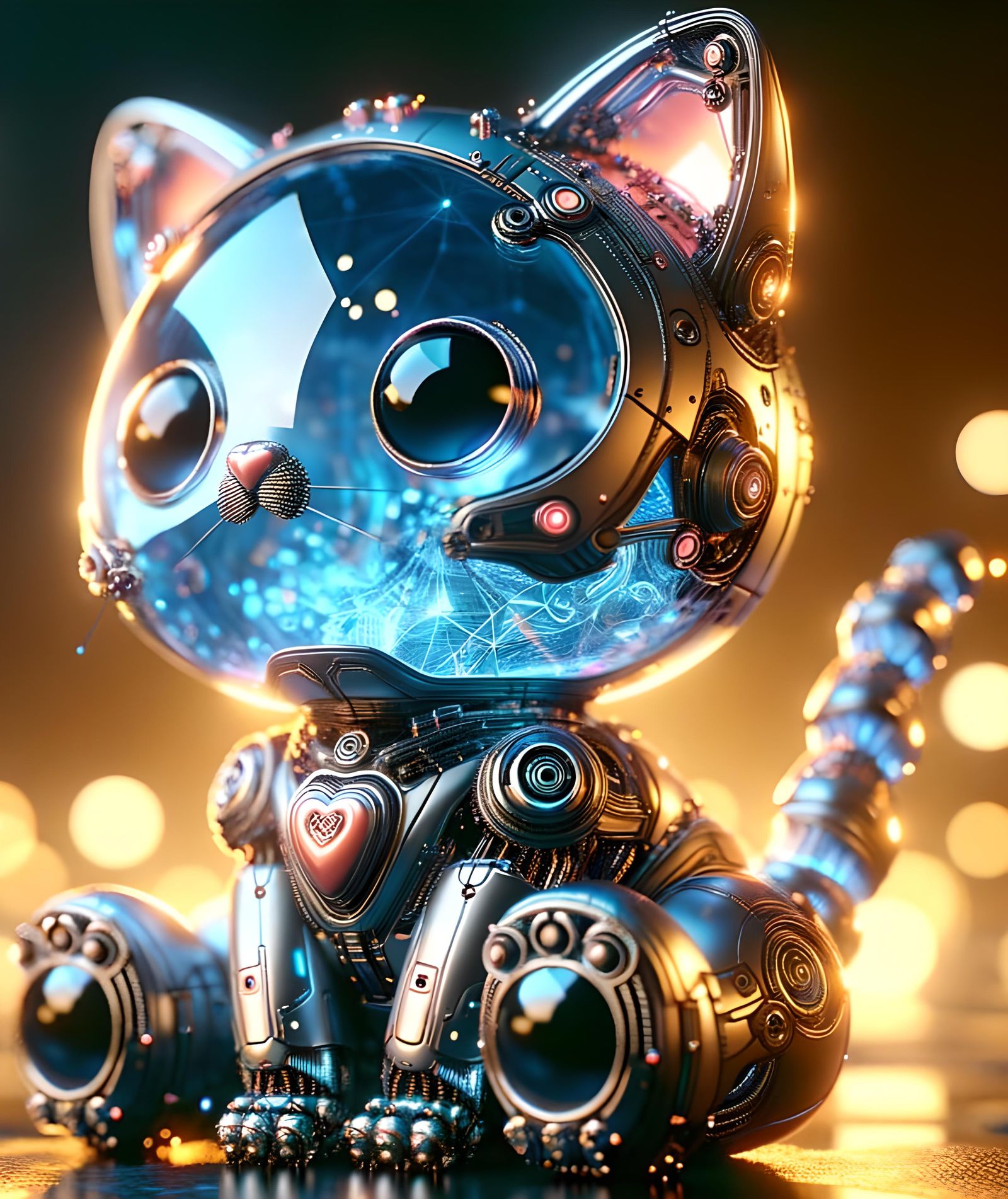 Hyperrealistic Robot Kitty Toy in Cyberpunk Style