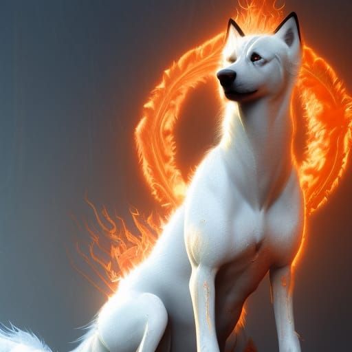 Doberman Wolf in Rose Gold Flames: Fantasy Art