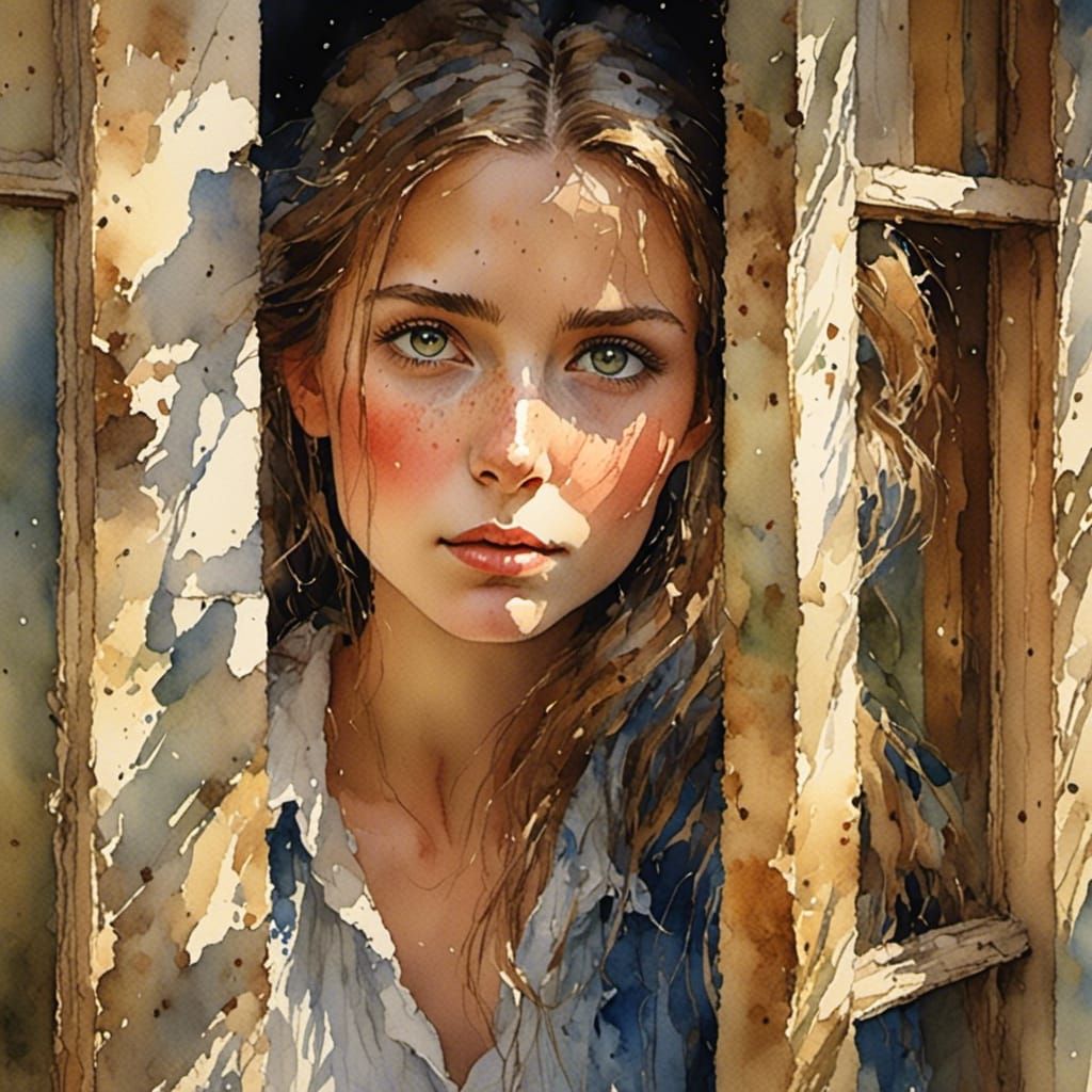 Close-Up Portrait of a Beautiful Woman with Large Eyes