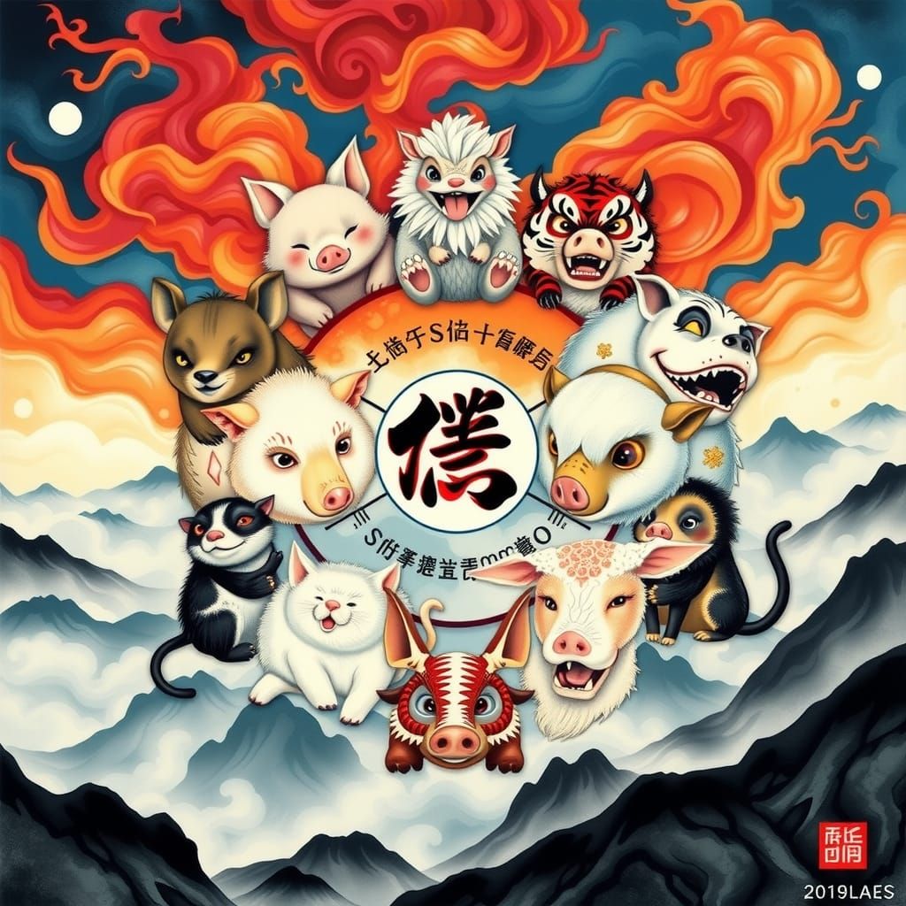 Chinese Zodiac Animals in Classical Chinese Art Style