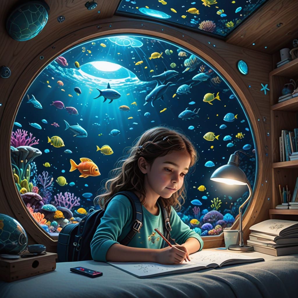 Luisa's Bioluminescent Underwater Bedroom Drawing