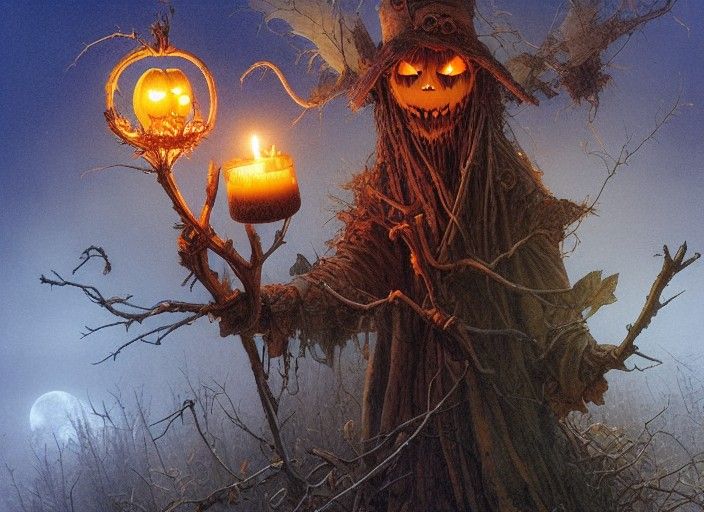 Halloween Scarecrow with Pumpkin Head, Matte Painting