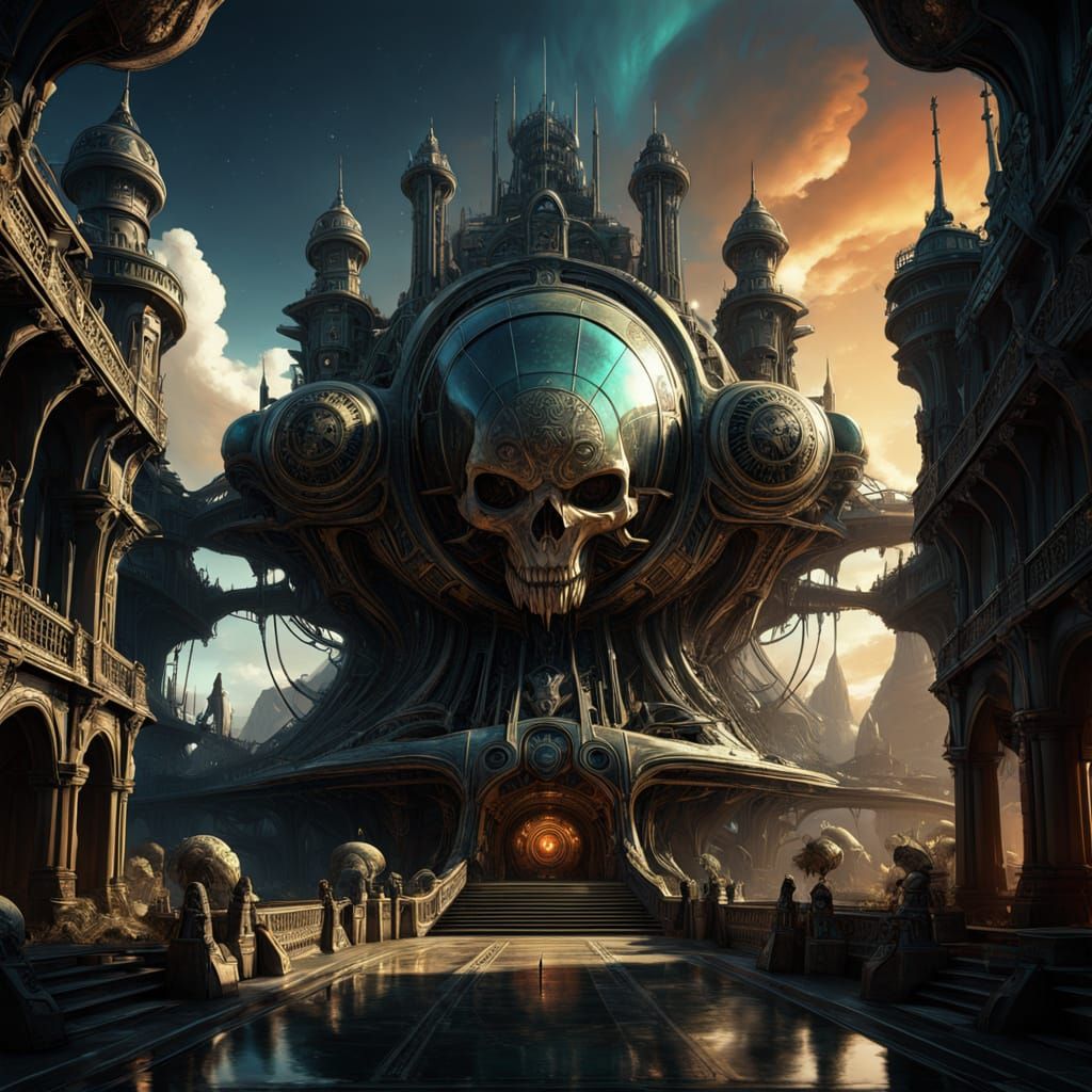 Bioengineered Pirate Space Ship at Sunset in Middle-Earth