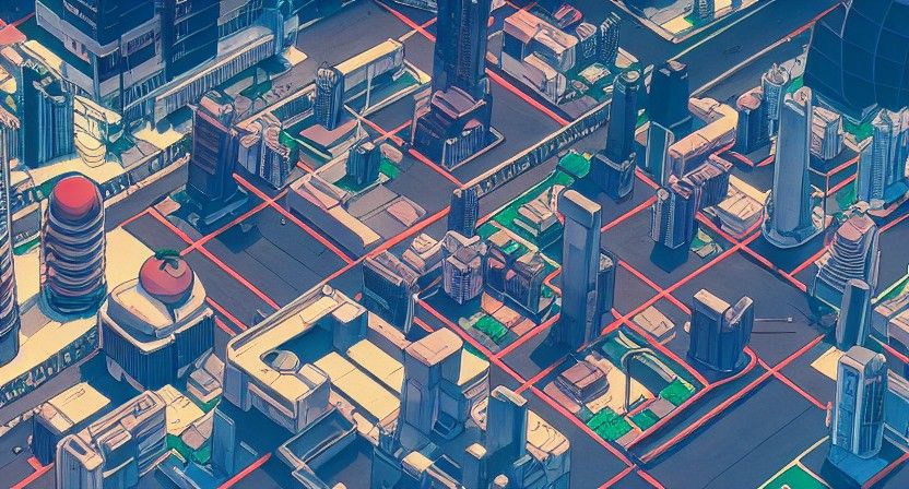 Top Down City View in Anime Style