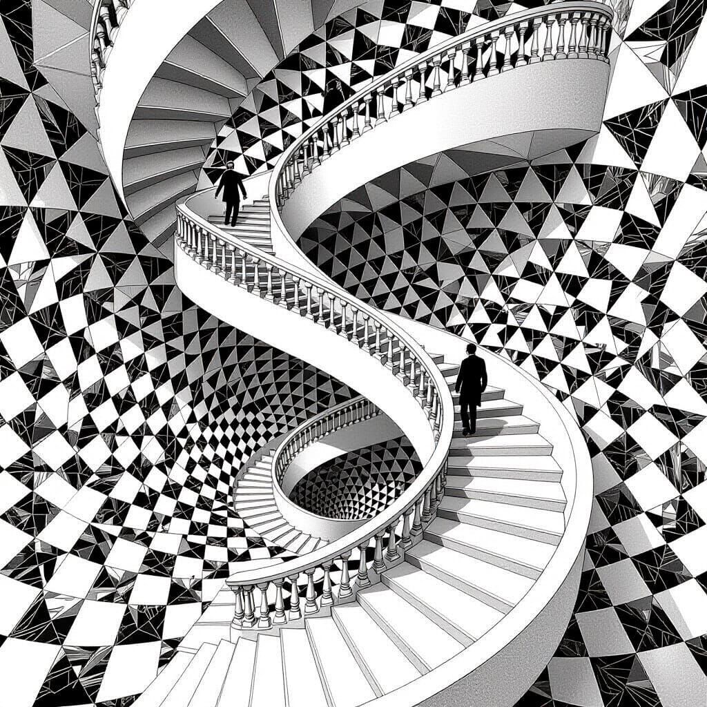 Surreal Staircase Ascends to Infinity: An Escher-esque Visio...