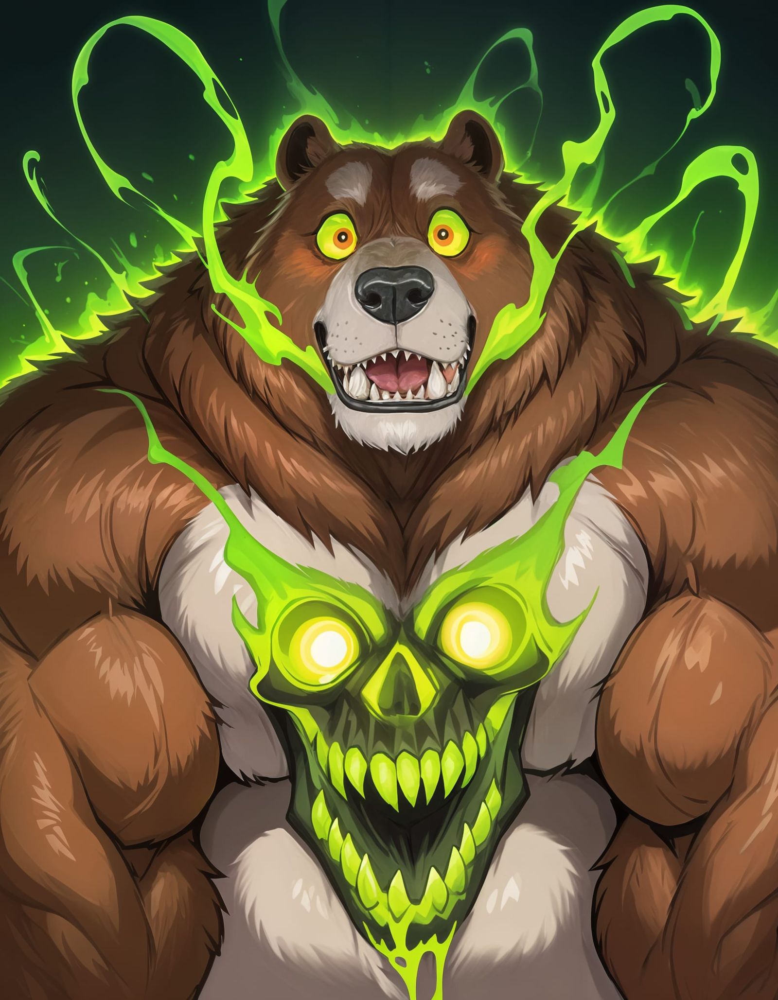 Fierce Feral Bear with Glowing Green Essence