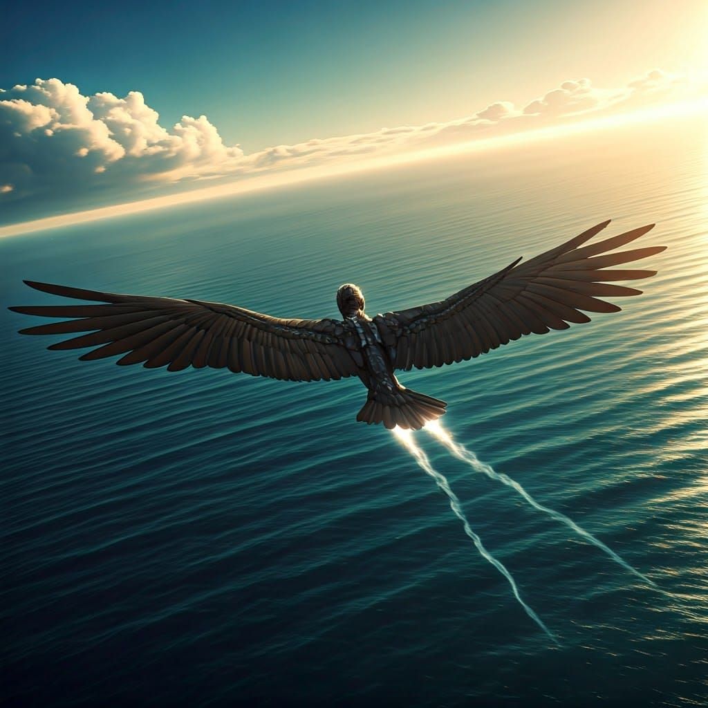 Surreal Flying Machine Soars Through Turquoise Skies in a Wa...