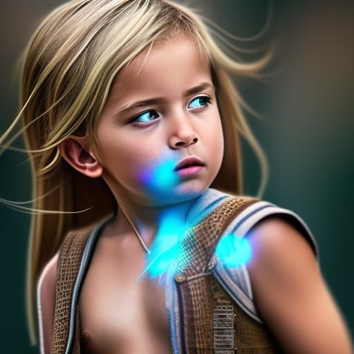 Ethereal Viking Toddler Playing Drum, Hyperrealistic Portrai...