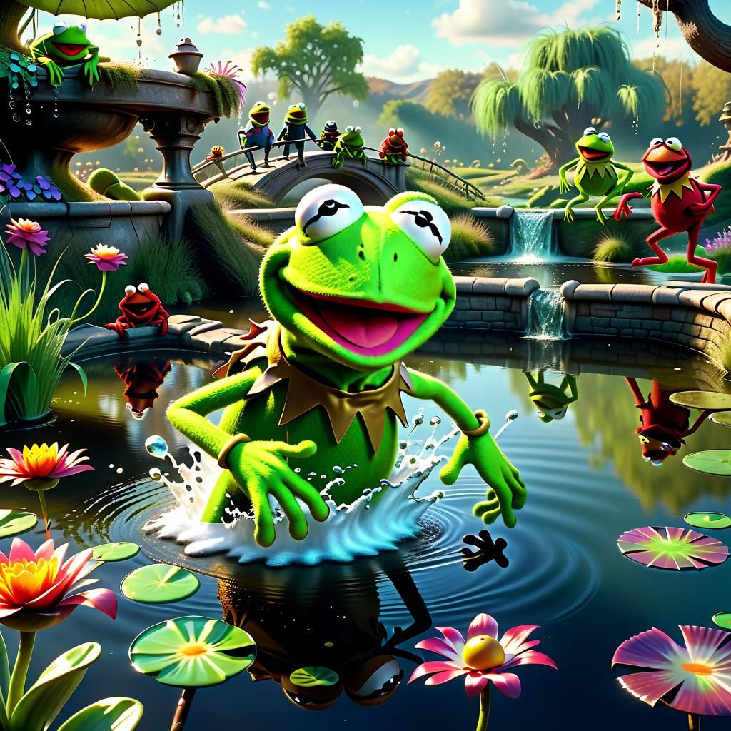 Kermit's Cannonball: A Fantastical Pond Scene