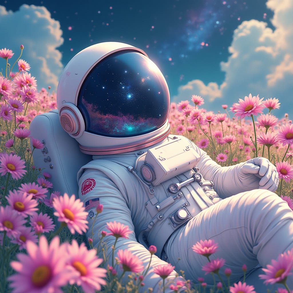 Astronaut in Serene Cosmic Garden