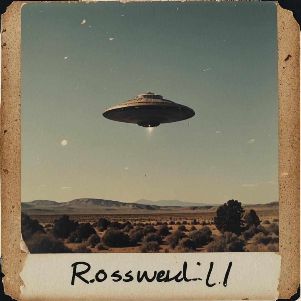 UFO 'Roswell 1947' Polaroid Photo on Cork Board