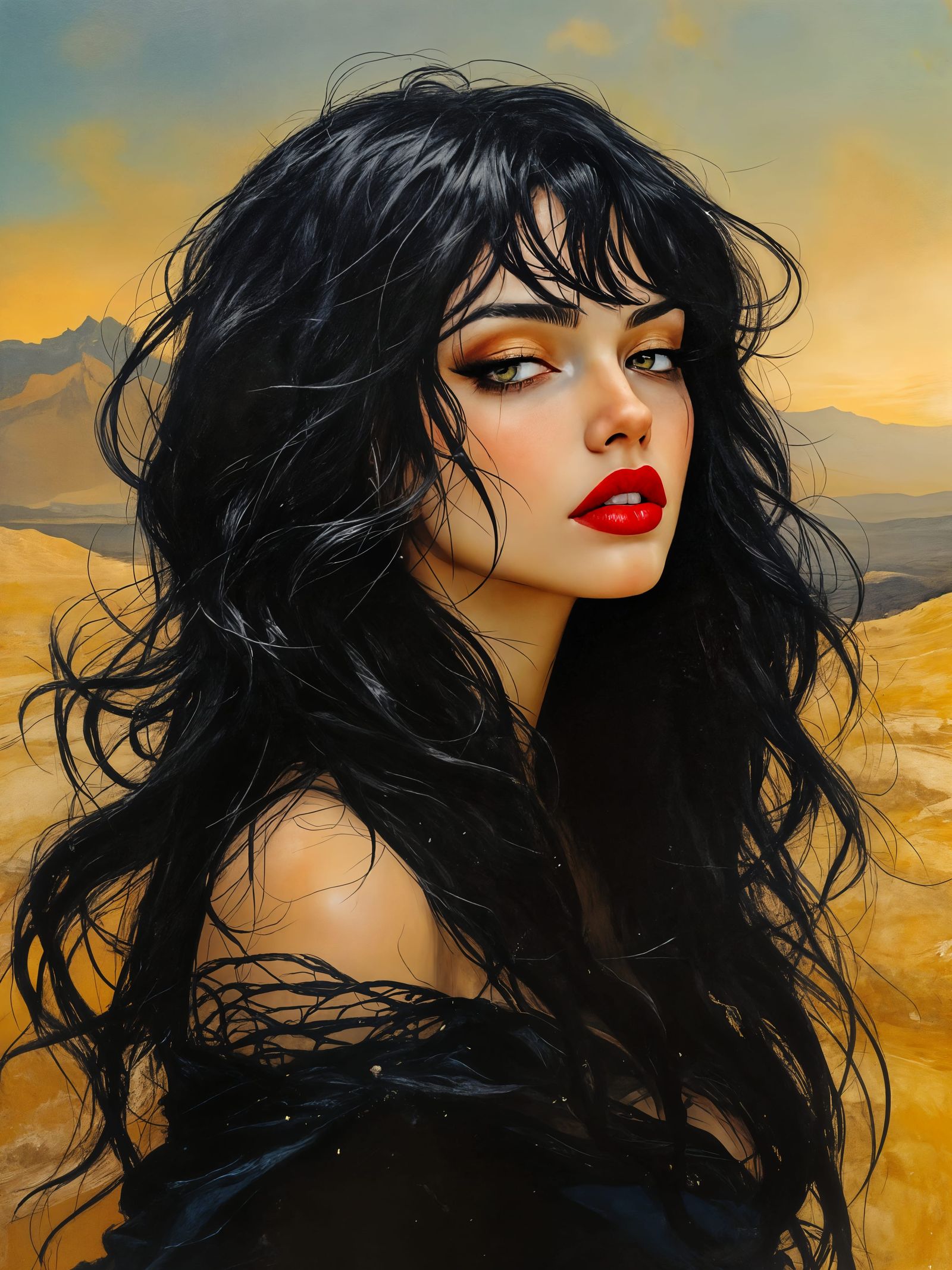 Elegant Woman in a Dark Byzantine Landscape