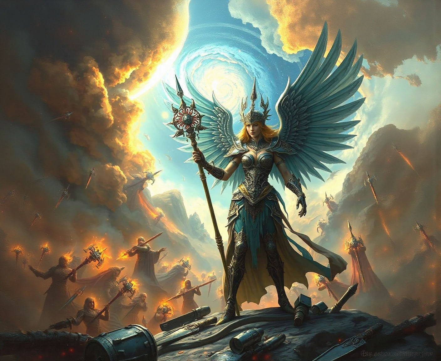 Valkyrie Warrior on Battlefield in Dark Fantasy Style