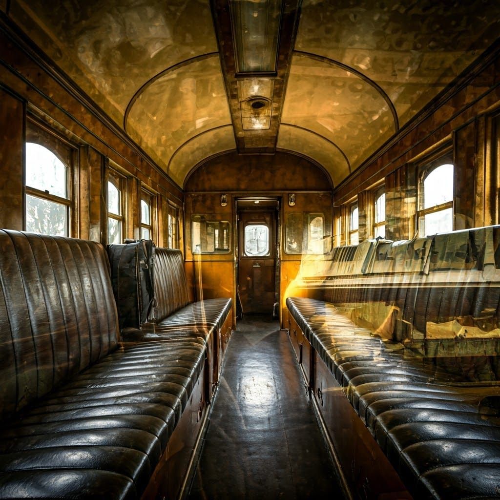 Steam Train Interior in Vintage Railway Style