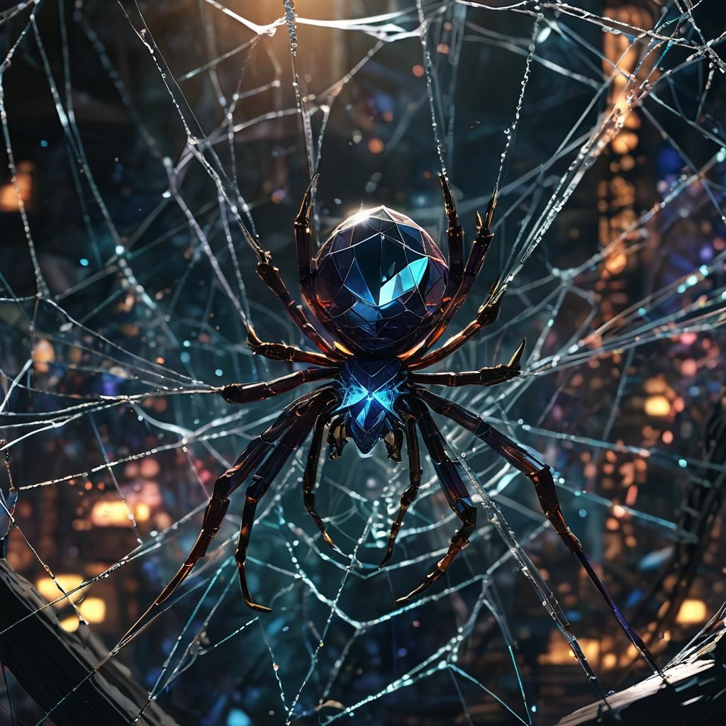 Crystal Spider on Web in Cel-Shaded Anime Style
