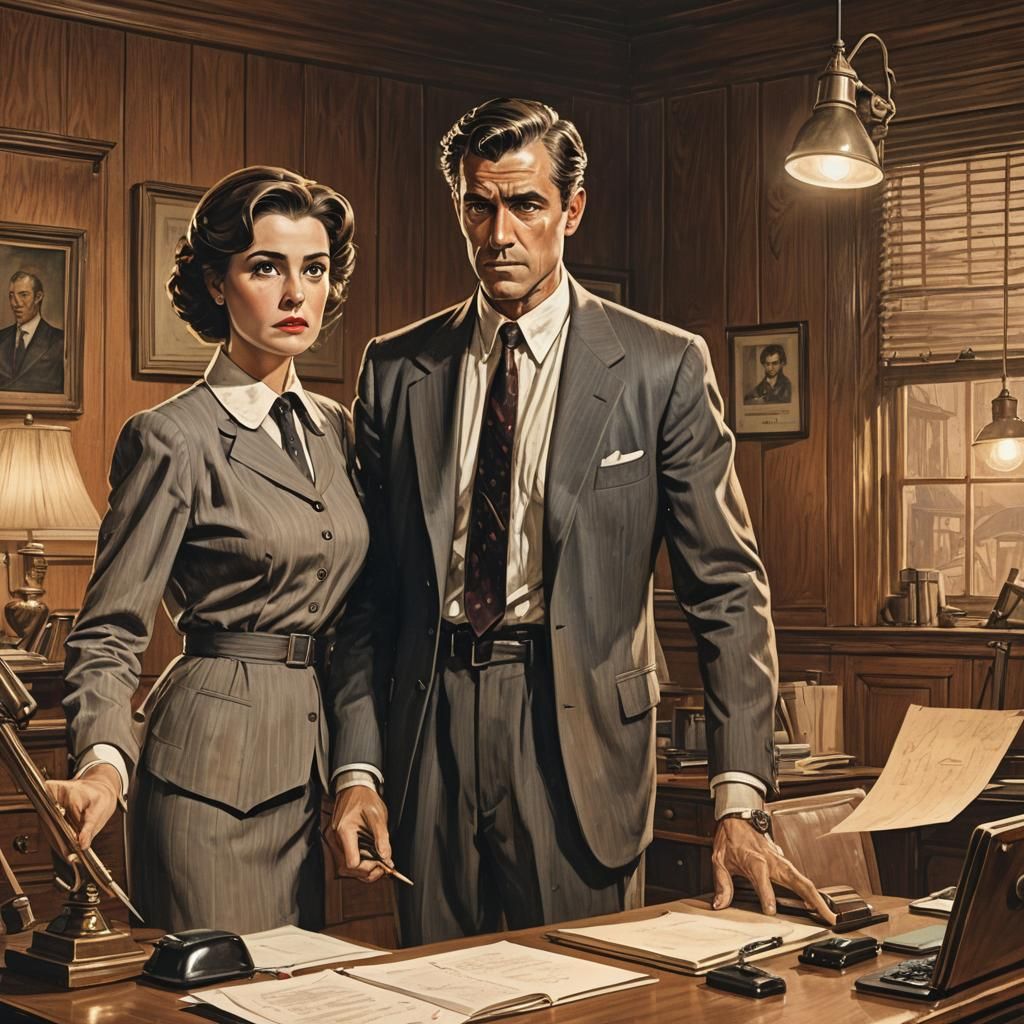 Stern Businessman About to Spank Secretary: Oil Painting